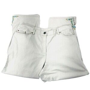 Ruby Rd Jeans High Rise Capri Turquoise Beads Gray 12 Womens Gorp Hippie Western